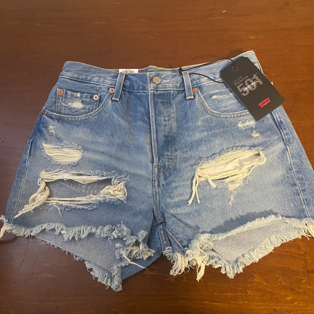 Levi's Blue Distressed Jean Shorts